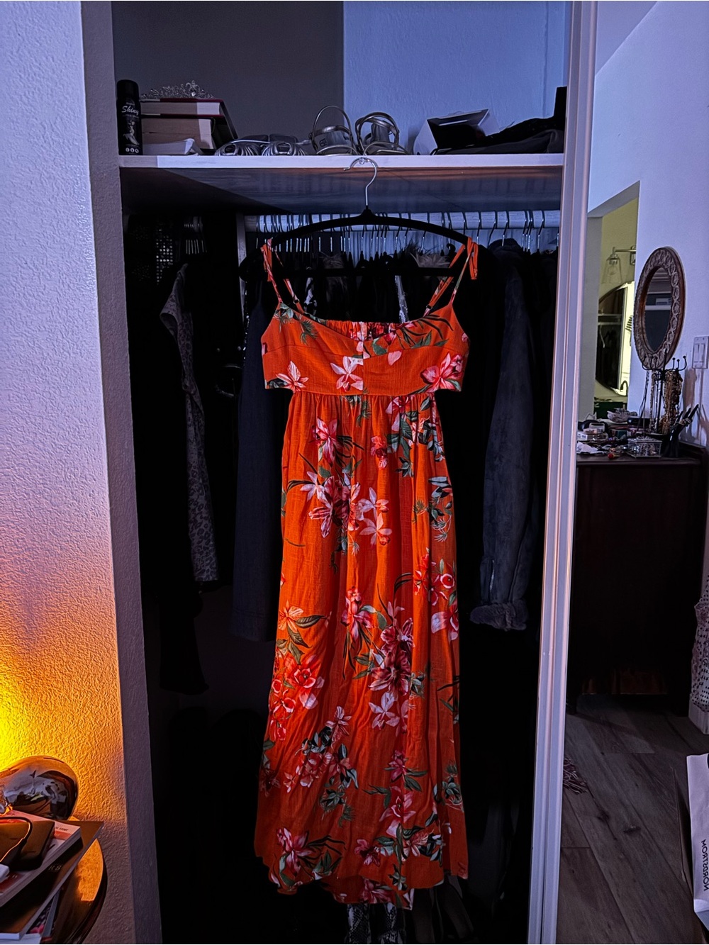 Floral Orange Maxi Dress with Spaghetti Straps